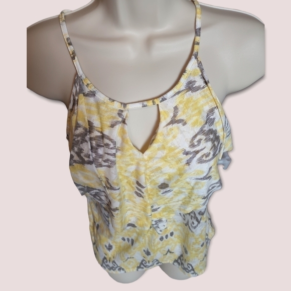 Yellow Boho Soft Lightweight Flowy Flounce Spaghetti Strap Halter Tank Top Small - Picture 3 of 7